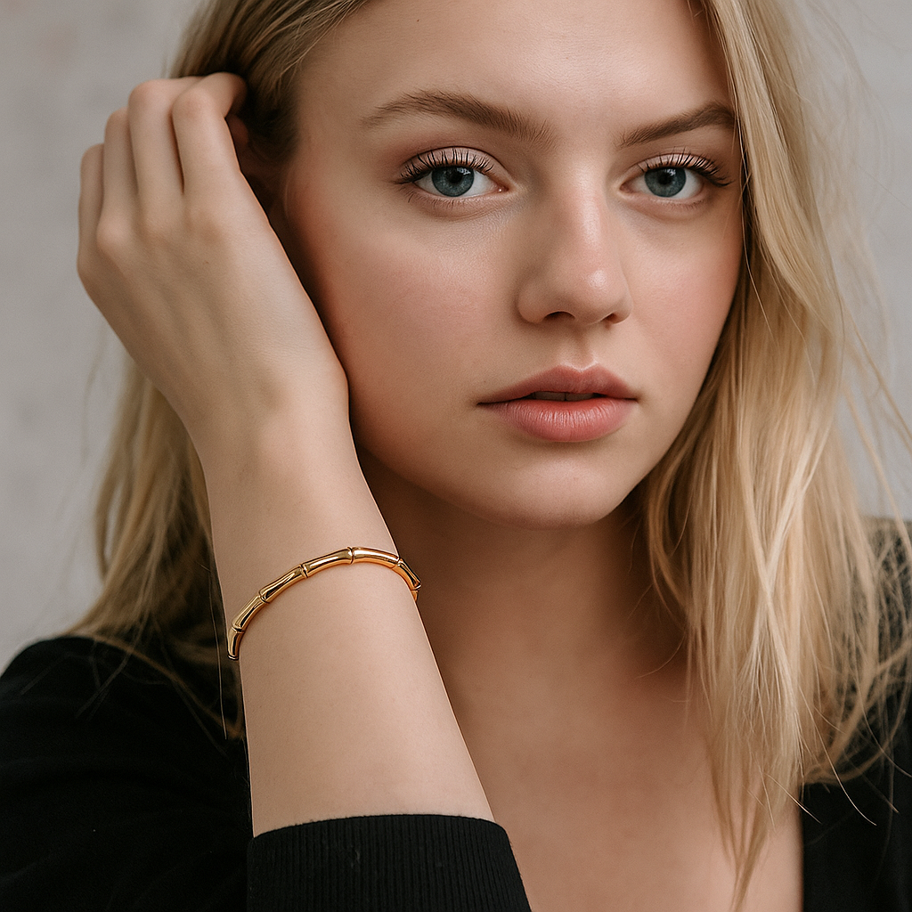 18Kt gold plated bamboo design thin bracelet