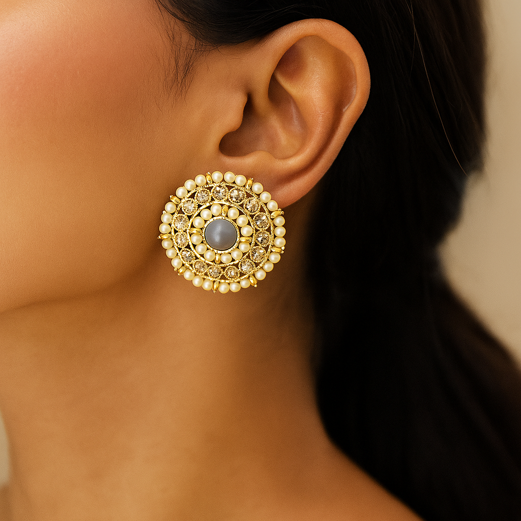 Gray Kundan Studs