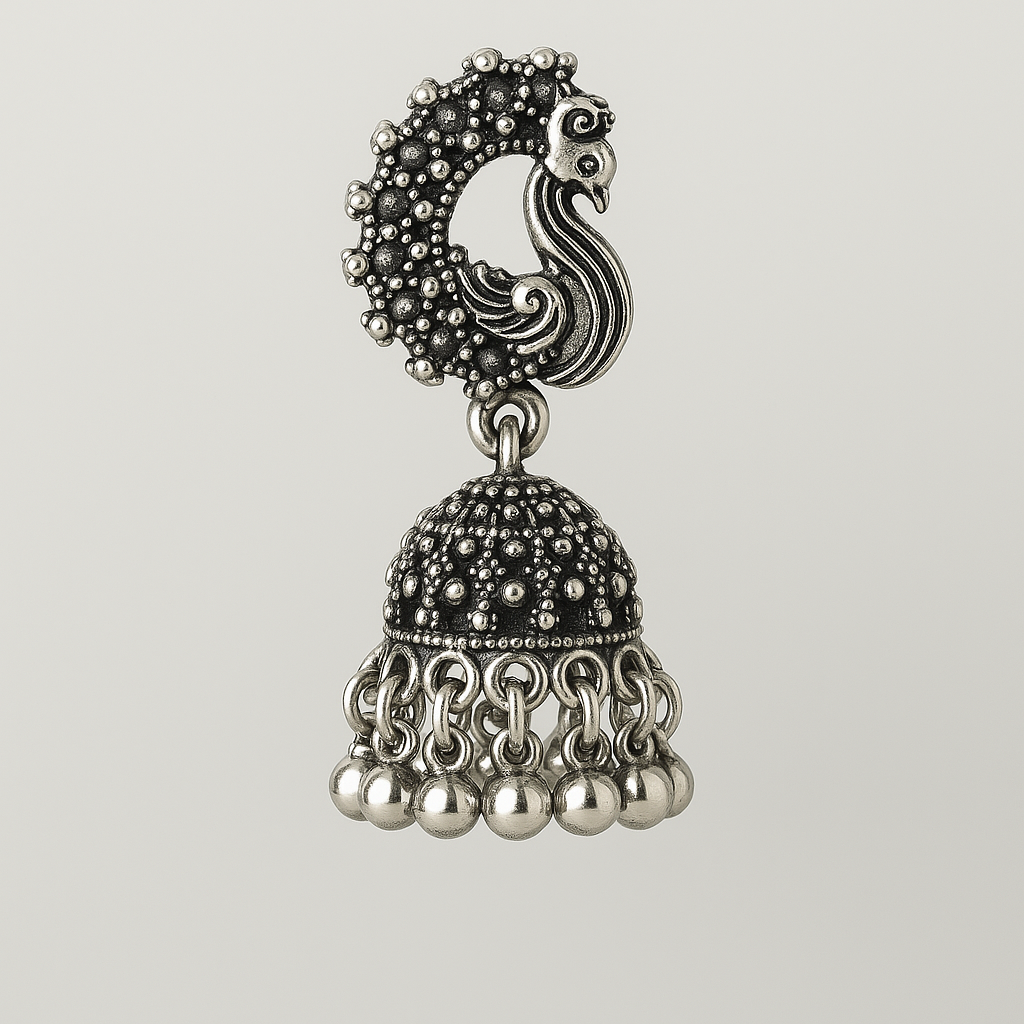 Oxidized Silver plated Peacock Jhumka Earrings