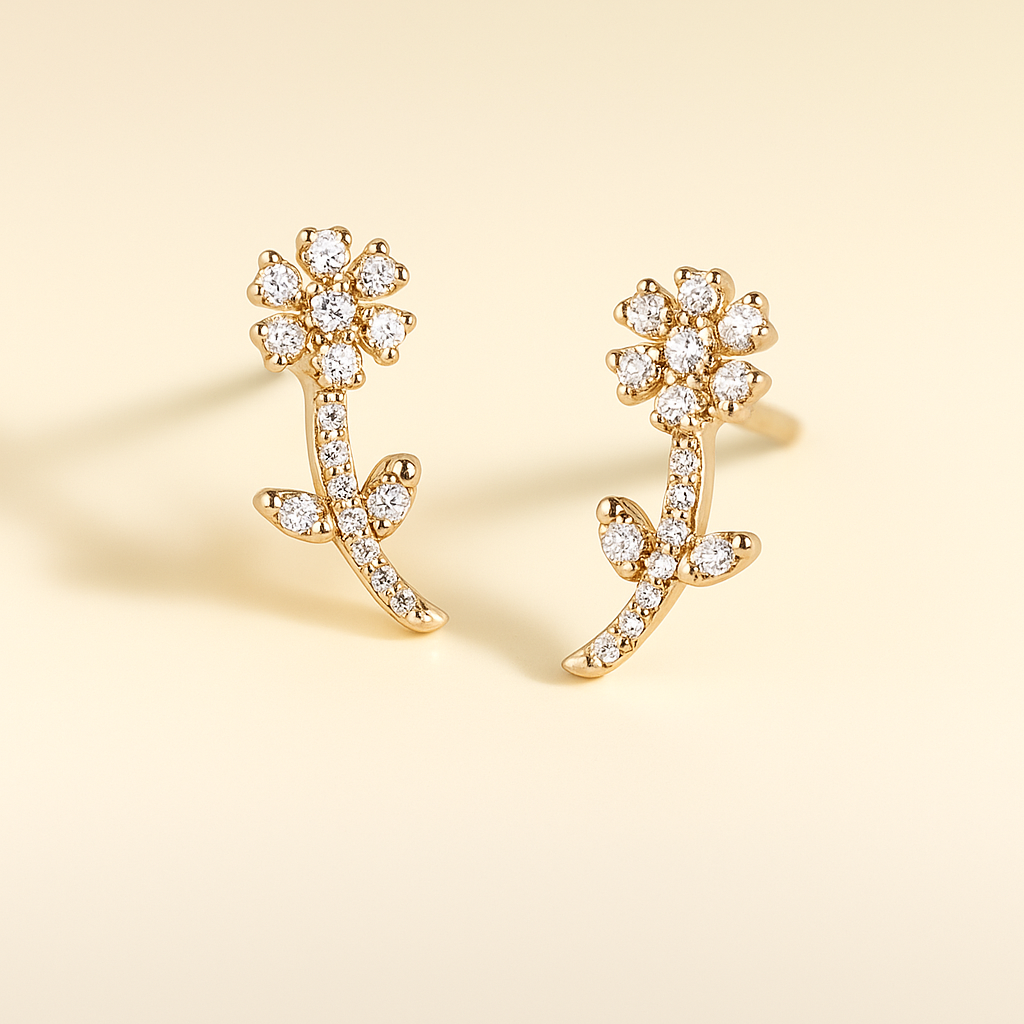 American Diamond Flower Rose Shaped Earrings for Women