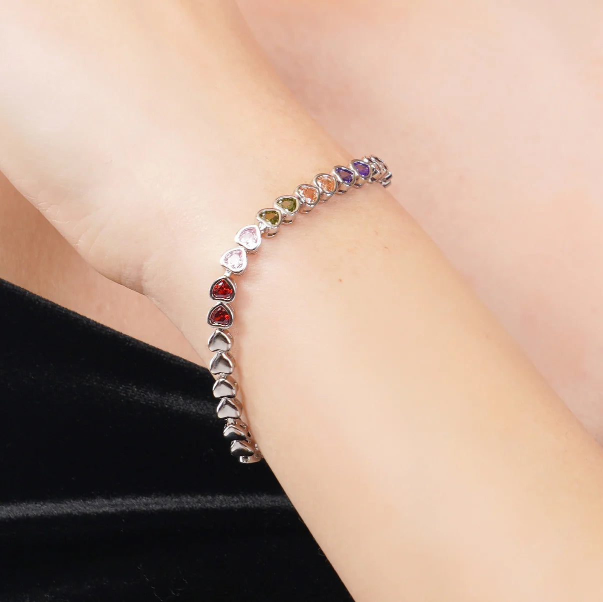 Silver Heart String Multi Stoned Bracelet