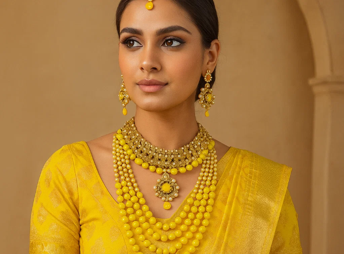 Yellowish Haldi Pearl Choker Set