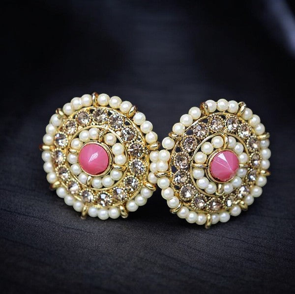 Coral Kundan Studs