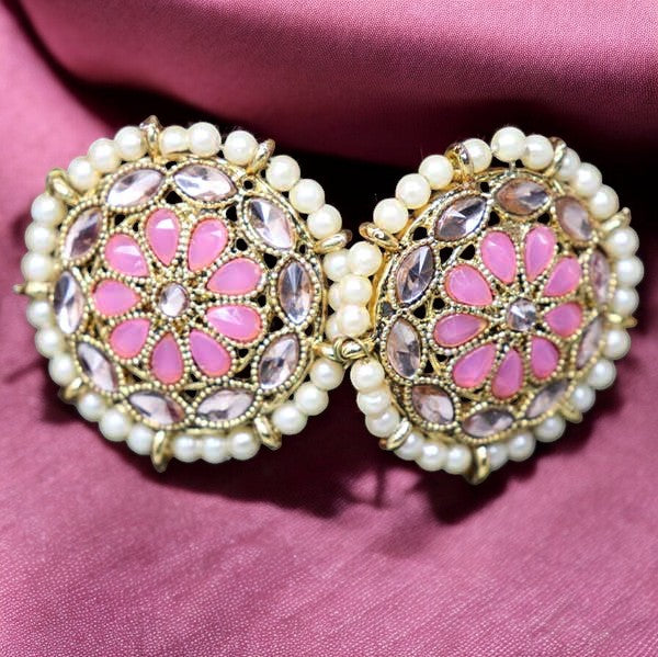 Coral Floral Kundan Studs