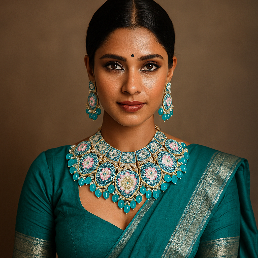 Skyish Fusion Meenakari Set – Handmade Ethnic Jewellery by Magical Wings