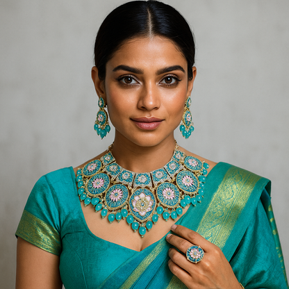 Skyish Fusion Meenakari Set – Handmade Ethnic Jewellery by Magical Wings