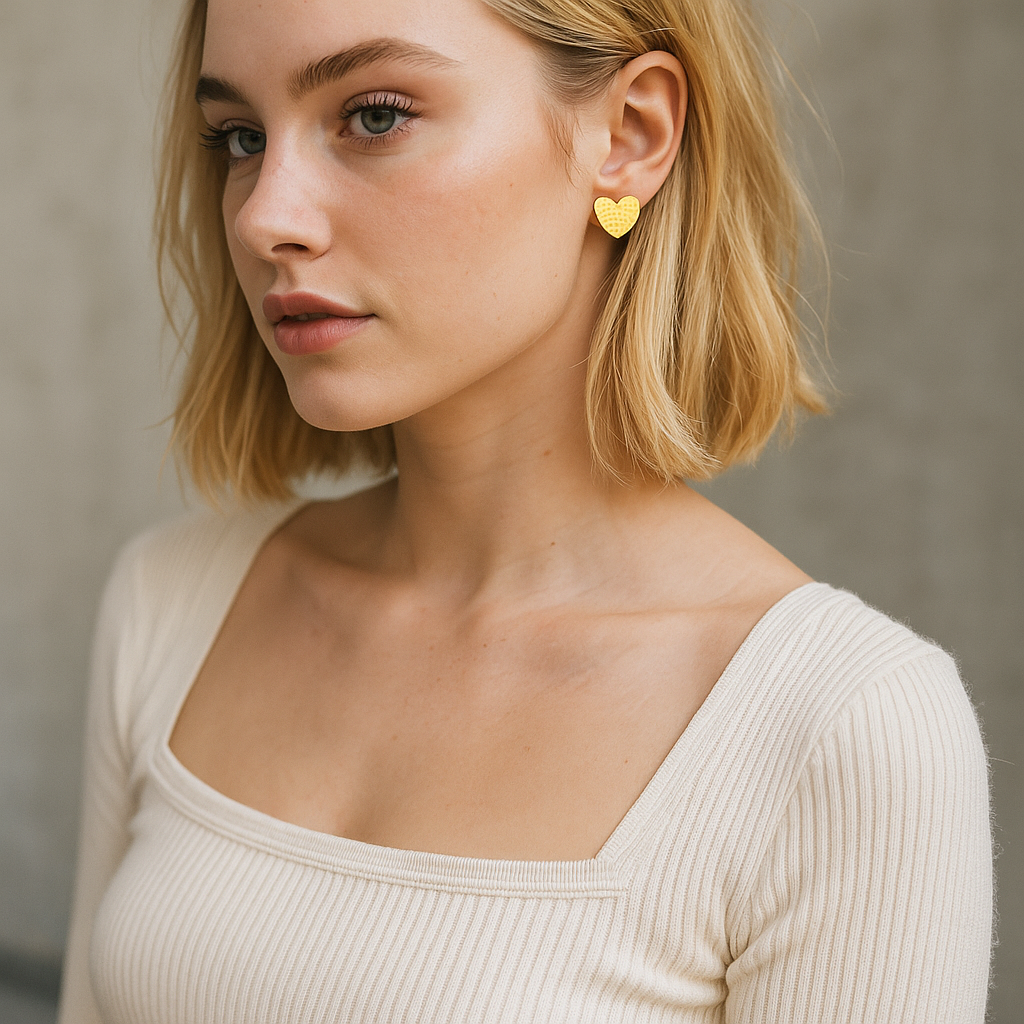 18K gold Plated heart shaped stud arrings for woman