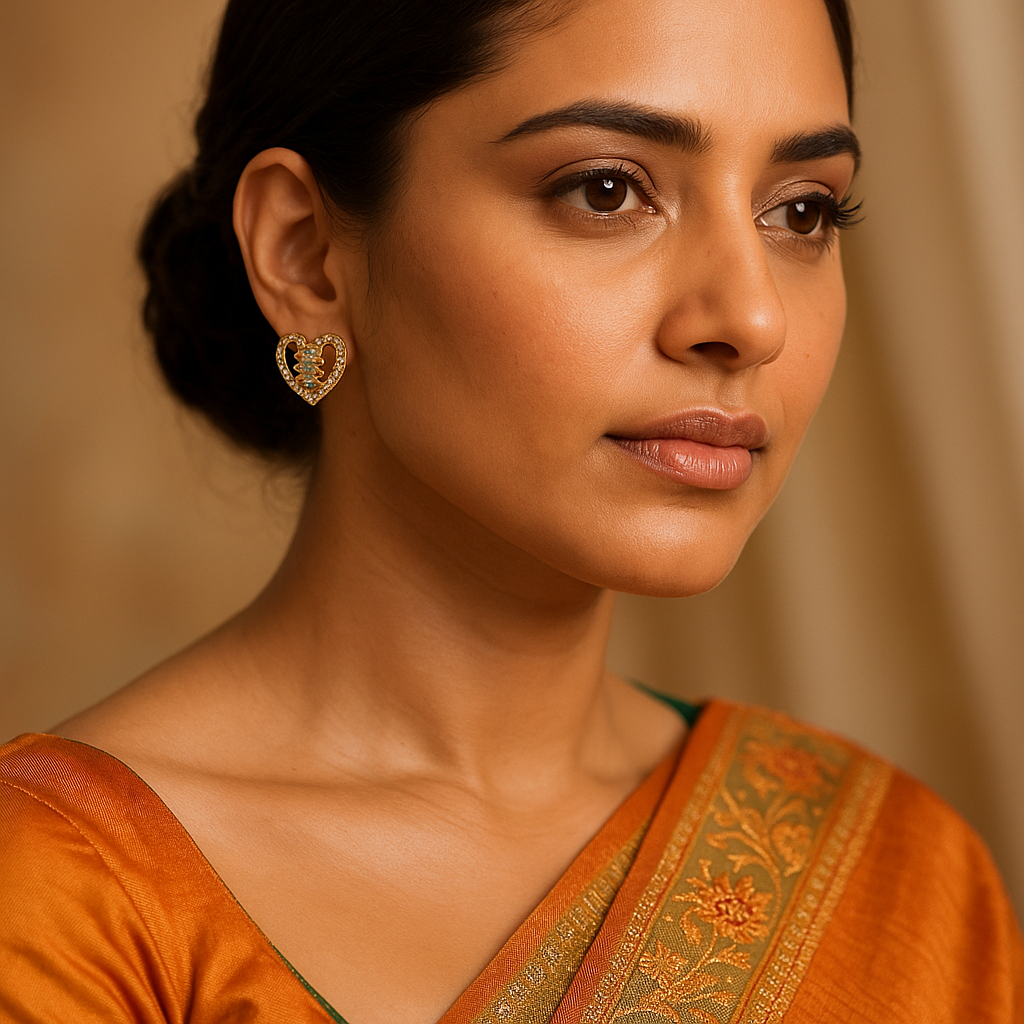 Woman wearing an orange saree with a blurred background