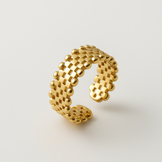 18K Gold 4-Layer Beaded Open Ring