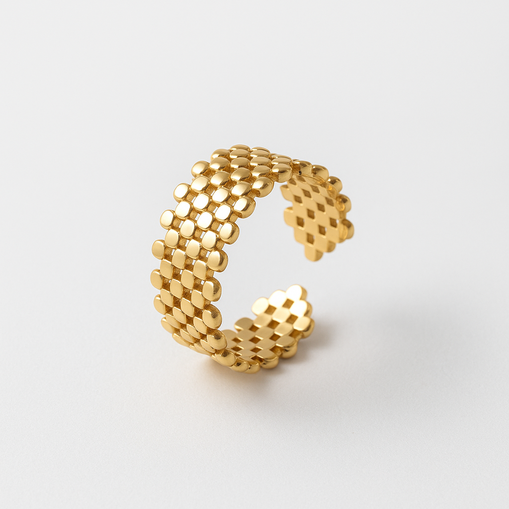 18K Gold 4-Layer Beaded Open Ring