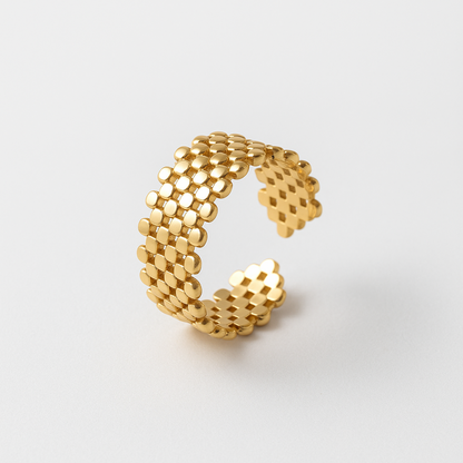 18K Gold 4-Layer Beaded Open Ring