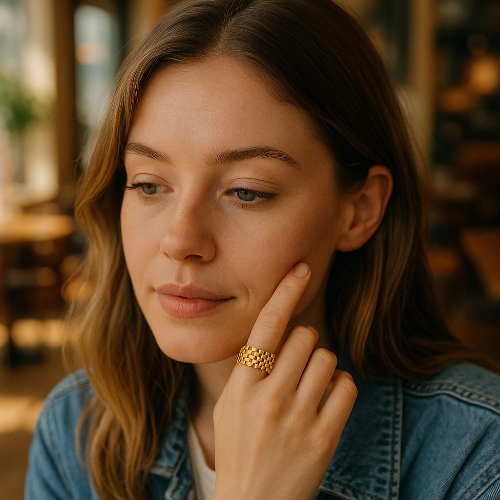 18K Gold 4-Layer Beaded Open Ring