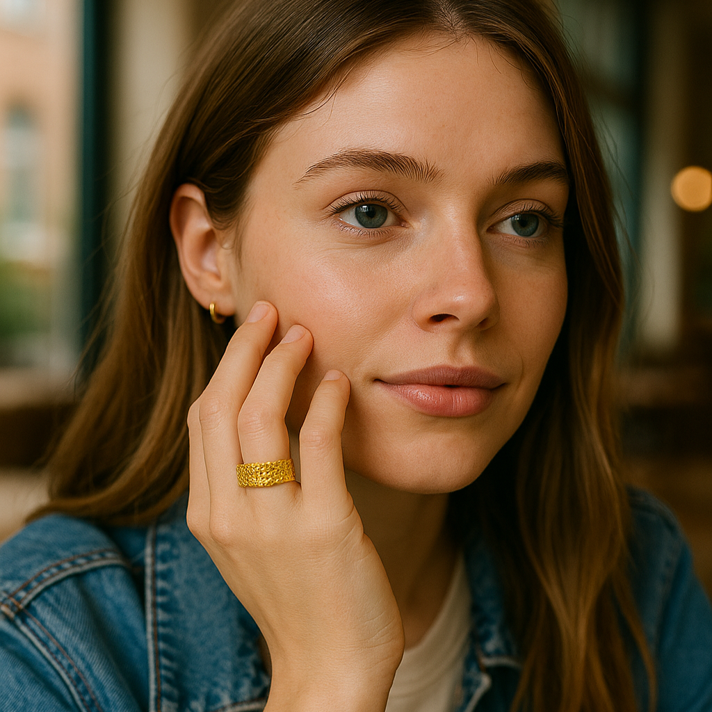 18K Gold 4-Layer Beaded Open Ring