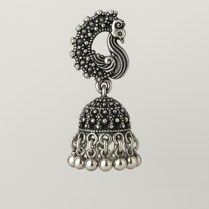 Oxidized Silver plated Peacock Jhumka Earrings