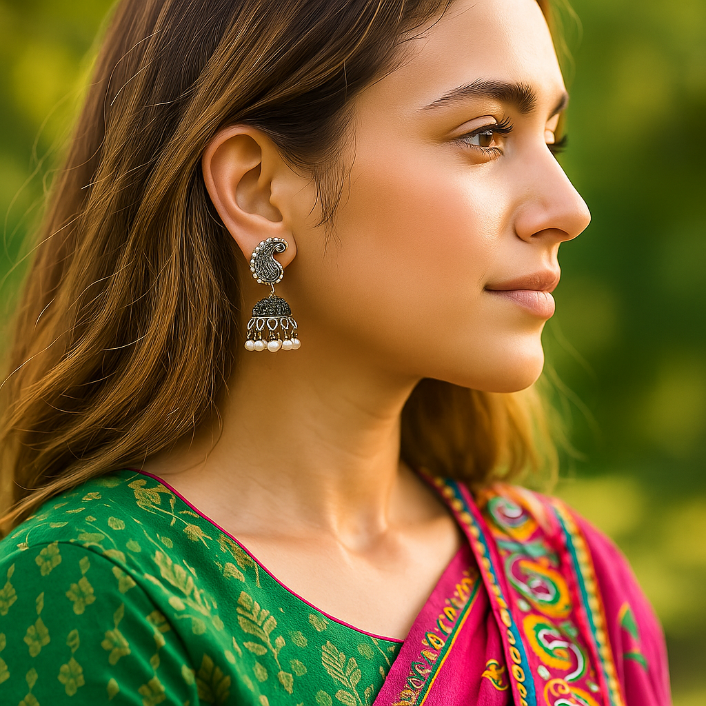 Oxidized Silver plated Peacock Jhumka Earrings