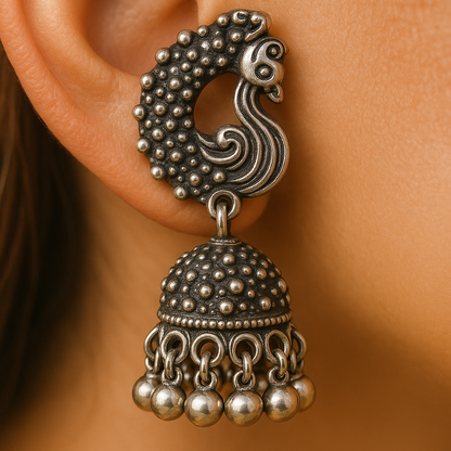 Oxidized Silver plated Peacock Jhumka Earrings