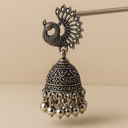 Oxidised Peacock Bird Jhumka Earring