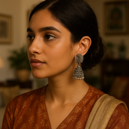 Oxidised Peacock Bird Jhumka Earring