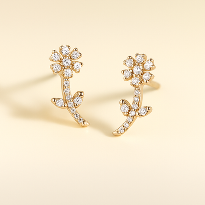 American Diamond Flower Rose Shaped Earrings for Women