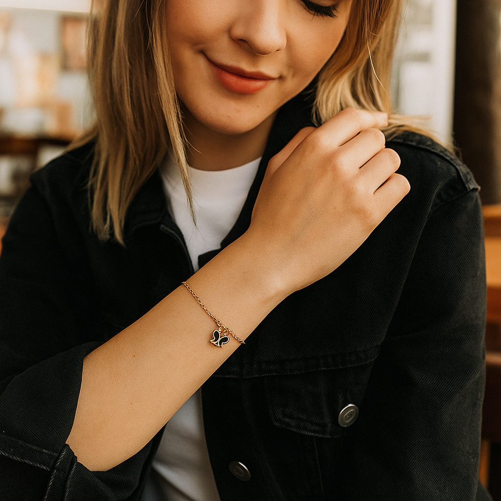 18Kt Butterfly Charm Bracelet
