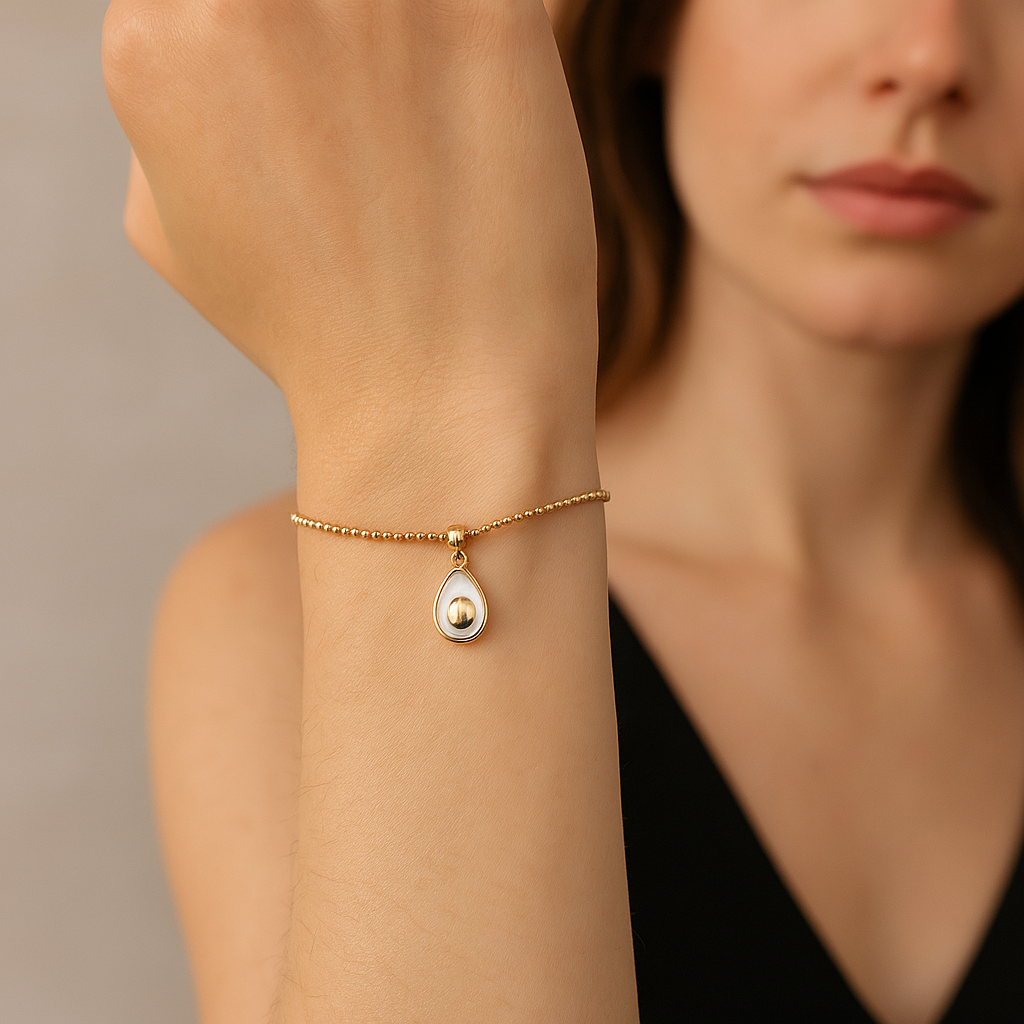 18K White Avocado Charm Bracelet