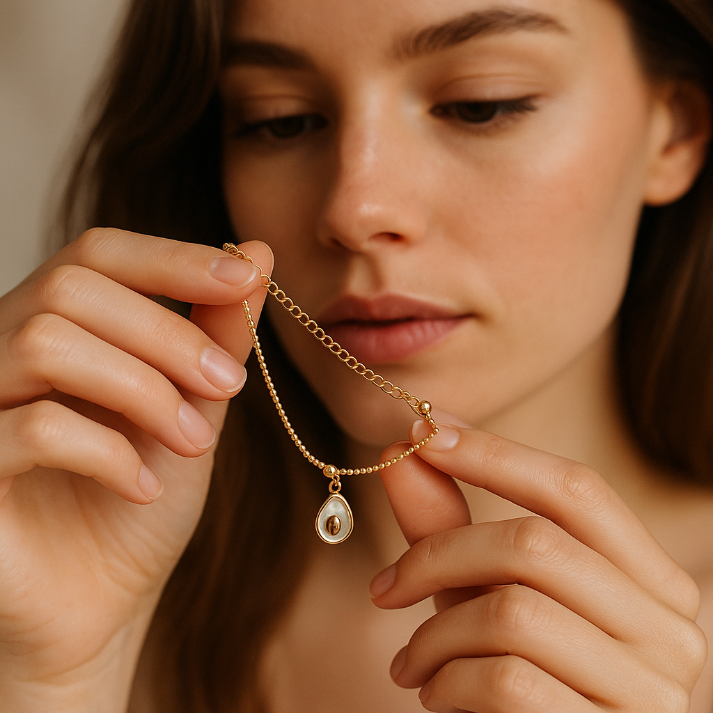 18K White Avocado Charm Bracelet