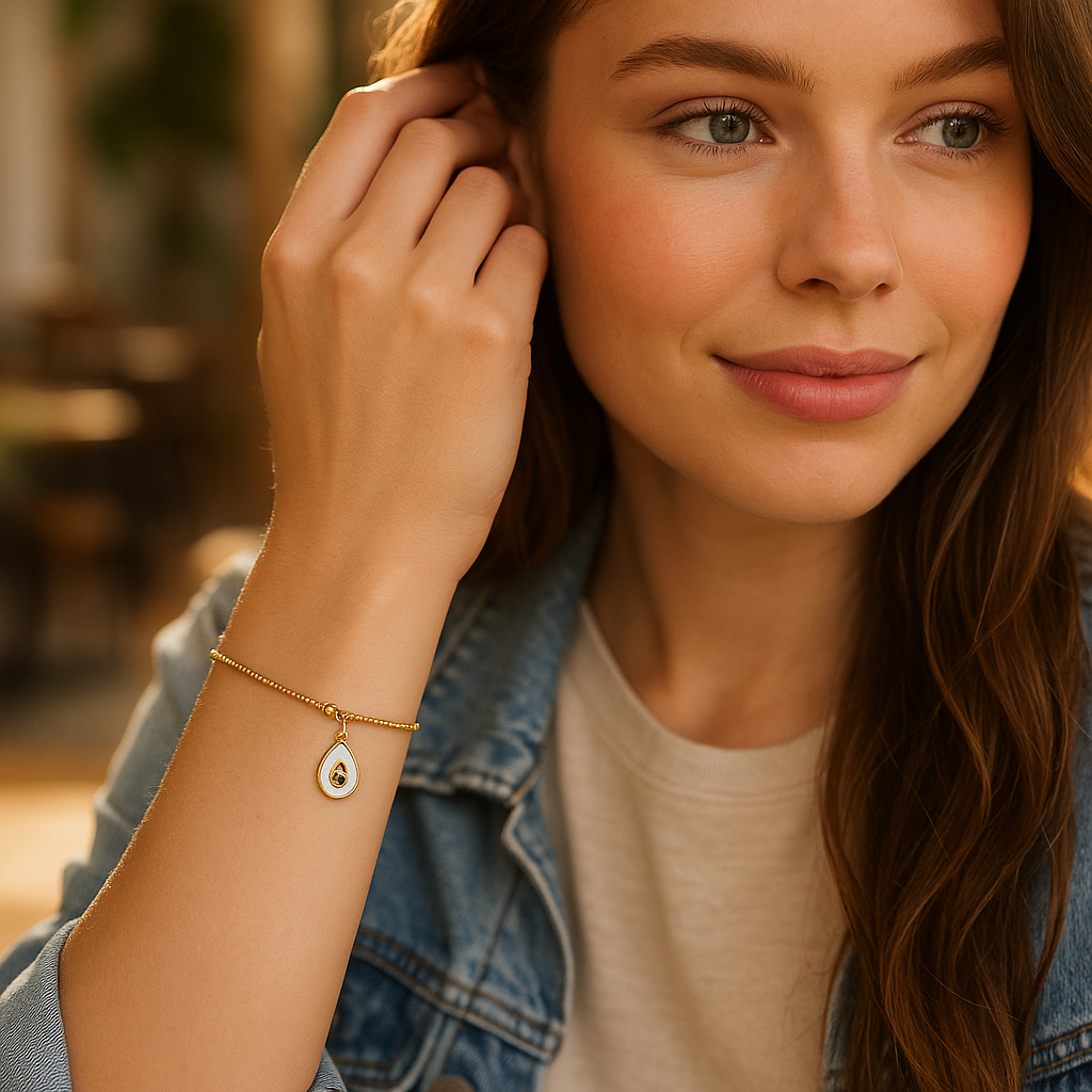 18K White Avocado Charm Bracelet