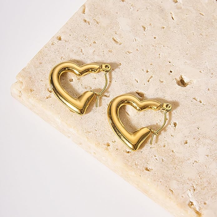 18K heart shaped gold hoop earrings for women