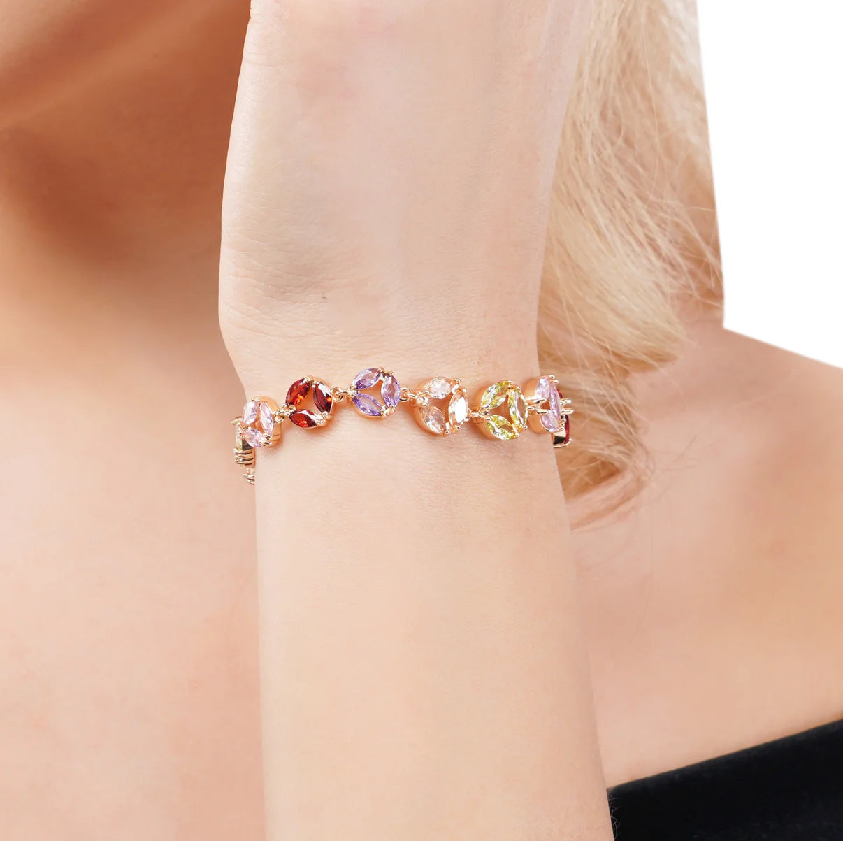 Rose Gold Studded Flower Bracelet