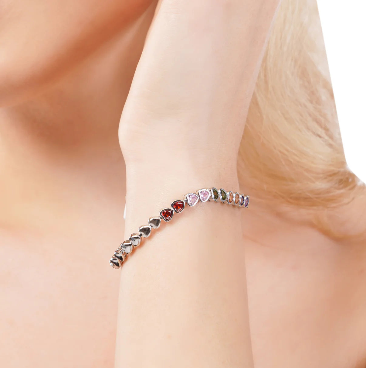 Silver Heart String Multi Stoned Bracelet