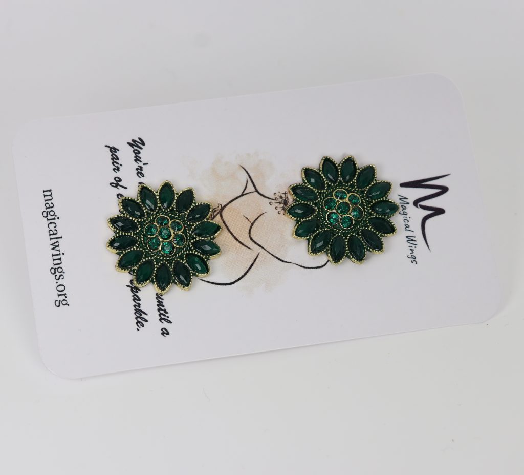 Floral Dark Green Studs