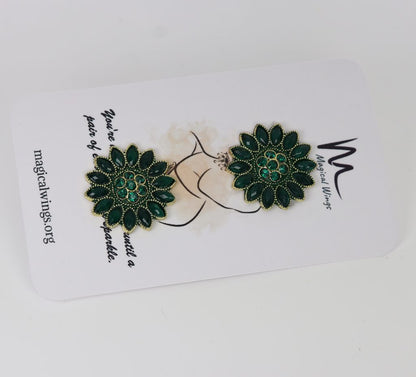 Floral Dark Green Studs