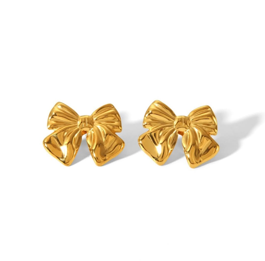 18K Gold plated bow shaped earrings for women