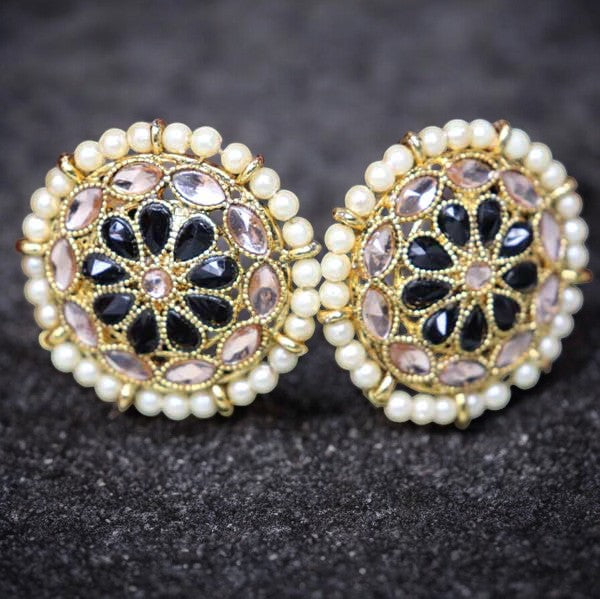 Blackish Floral Kundan Studs