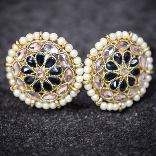 Blackish Floral Kundan Studs