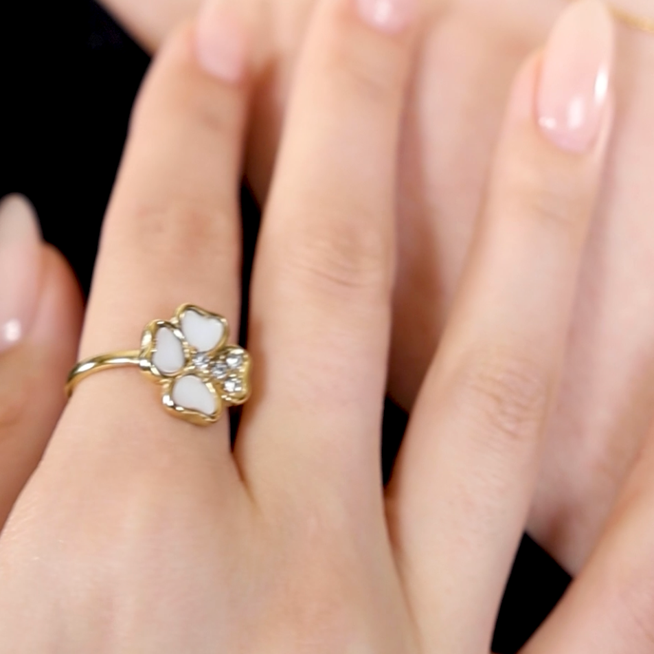 18K Gold Plated Clover Stye Milky Ring