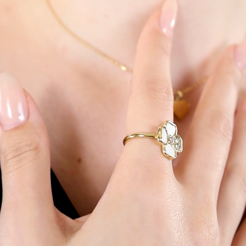 18K Gold Plated Clover Stye Milky Ring