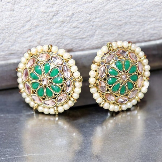 Jade Floral Kundan Studs