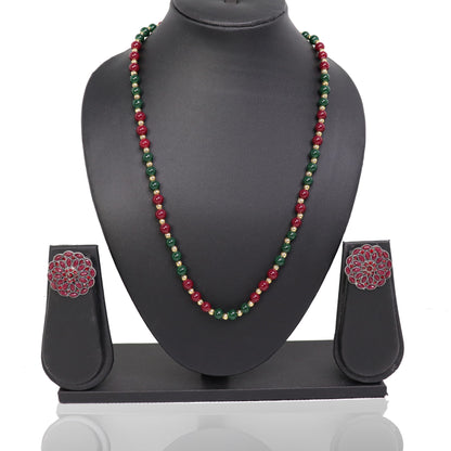 Red-Green Beaded Necklace Set