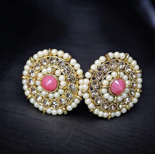 Coral Kundan Studs