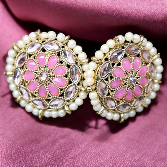 Coral Floral Kundan Studs